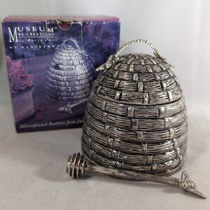 Godinger Silverplated Beehive Jam Jar 1664 1998 Vintage Silver Bee Honey Lid